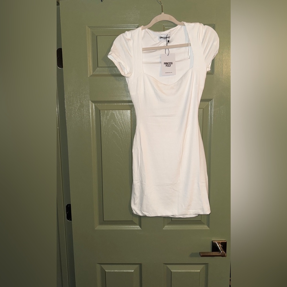 Nolan Short Sleeve Mini Dress White - Princess Polly